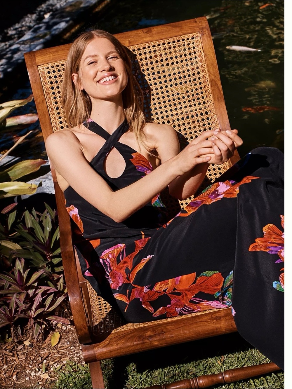 MAEVE 100% Silk Halter Neck Floral Flowy Dress Slinky - Picture 2 of 12